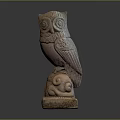 Hand Carved Stone Owl Sculpture With Intricate Feather Patterns And Decorative Base