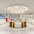 Modern Luxury Jewelry Store Interior With Marble Counters And Chandelier Lighting