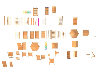 Wooden Playground Equipment With Modular Components And Colorful Kids Play Structures 3d model