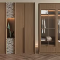 Modern Wooden Wardrobe Interior With Glass Doors And Display Shelves For Clothes
