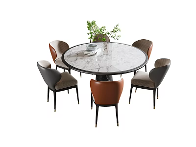 Modern Light Luxury Dining Table and Chair Round Dining Table 3d model