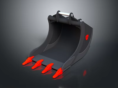 Heavy Duty Functional Vehicle Excavator Bucket With Black Body Red Tines And Logo 3d model