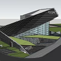 Modern Sales Office Building With Angled Roof COHI Signage Glass Curtain Wall And Landscaped Lawn