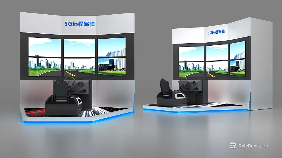 Interactive Electric Toy 5G Remote Driving Cockpit with Seats and City Road Screens 3d model 