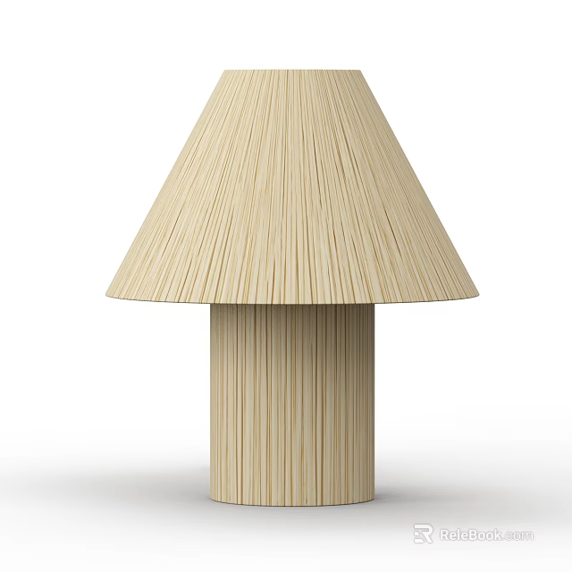 Unique shaped Table Lamp With Bamboo Stripes Conical Shade And Cylindrical Base 3d model