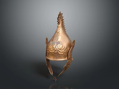 Medieval Warrior Helmet Adorned With Mythical Dragon Carvings And Golden Accents 3d model
