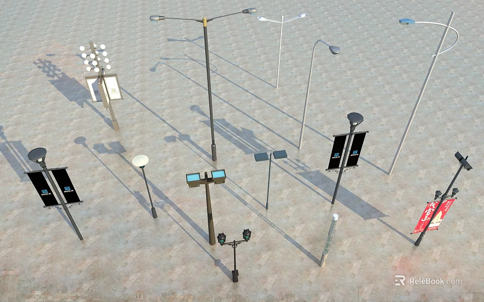 Various Types of Outdoor Lights Including Solar Powered Street Light Poles With Modern Designs 3d model 