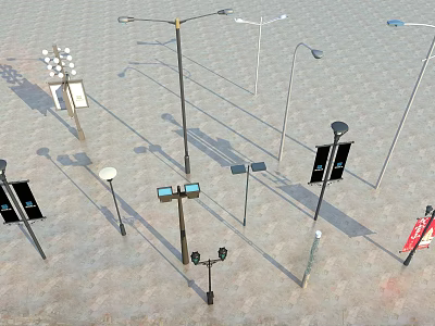 Various Types of Outdoor Lights Including Solar Powered Street Light Poles With Modern Designs 3d model