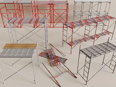 Durable Industrial Scaffolding Equipment With Metal Frames Platforms And Adjustable Structures 3d model