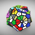 Two Intricate Colorful Geometric Polyhedrons With Multicolored Patterns And Black Lines