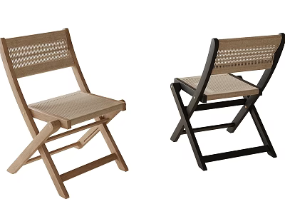 Stylish Folding Single Chairs With Light Dark Wood And Woven Seat Backrest 3d model