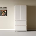 Designer White Multi Door Refrigerator With Drawer Design And Decorative Painting In Minimalist Room