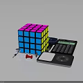 Colorful Daily Living Essentials With Multicolored Rubik's Cube Calculator Tape Measure And Small Tools