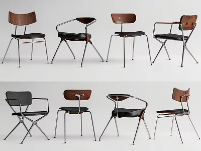 Modern Dining Chairs With Multiple Styles Wooden Backrest Metal Legs And Black Seats 3d model