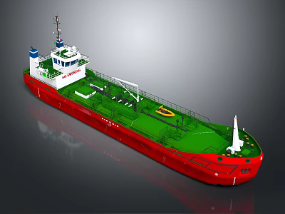 3D Render Of Cargo Ship With Red Hull Green Deck 3d model