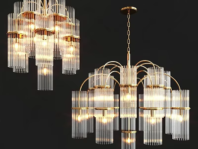 Elegant Modern Chandelier With Gold Frame And Transparent Glass Tubes For Interior Lighting Decor 3d model