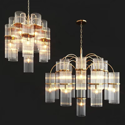 Elegant Modern Chandelier With Gold Frame And Transparent Glass Tubes For Interior Lighting Decor 3d model