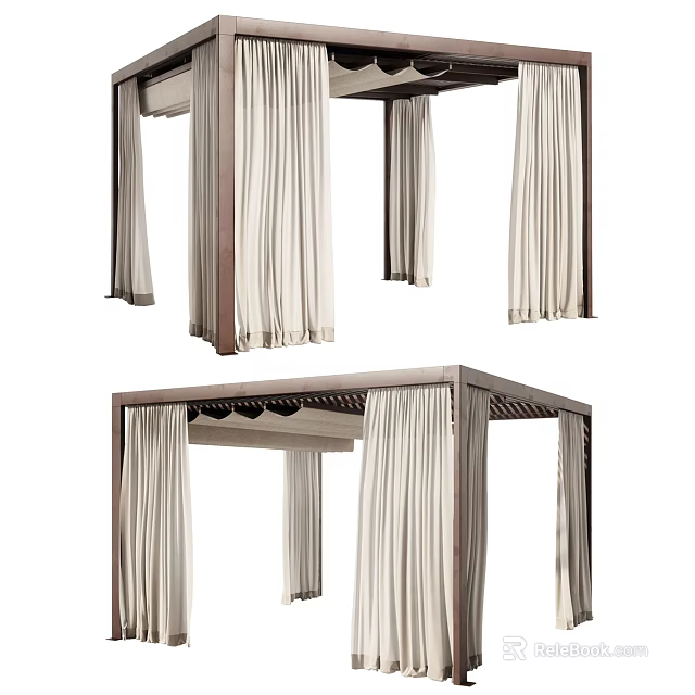 Elegant Modern Pergola Design Featuring Wooden Frame And Hanging Curtains For Outdoor Spaces 3d model 