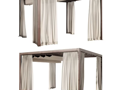 Elegant Modern Pergola Design Featuring Wooden Frame And Hanging Curtains For Outdoor Spaces 3d model