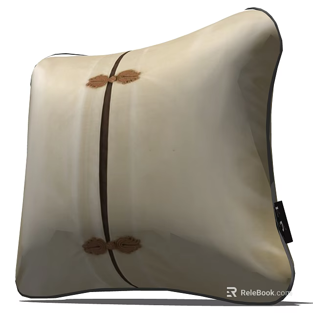 Beige Throw Pillow With Dark Vertical Stripe And Bowknot Decorations 3d model 