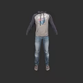 Gray And Navy Blue Graphic Hoodie Paired With Blue Denim Jeans