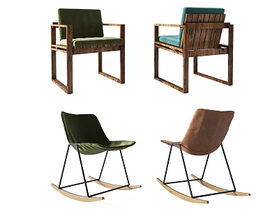 Comfortable Accent Chairs Featuring Wooden Frames Various Colors And Rocking Chair Designs 3d model