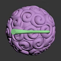 Vibrant Purple Sphere With Intricate Swirl Patterns And Green Curved Attachment