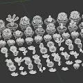 Cartoon Scene With Various Cactus And Succulent Plants In Different Pots