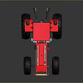 Red Farm Tractor With Cab Large Black Tires And Decorative Front Design