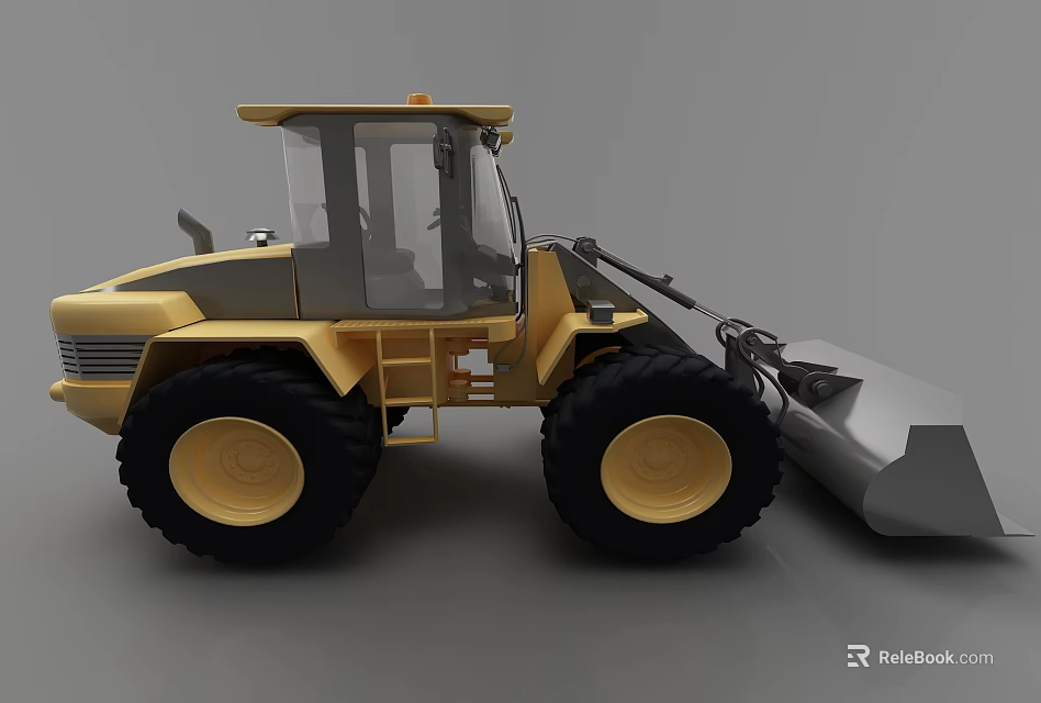 Yellow Construction Loader with Large Tires Front Bucket and Enclosed Cab 3d model 