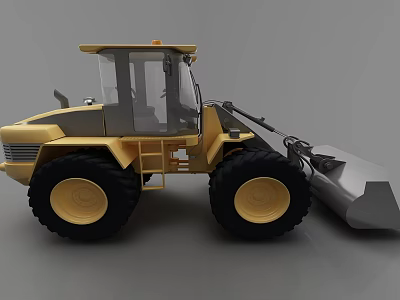 Yellow Construction Loader with Large Tires Front Bucket and Enclosed Cab 3d model