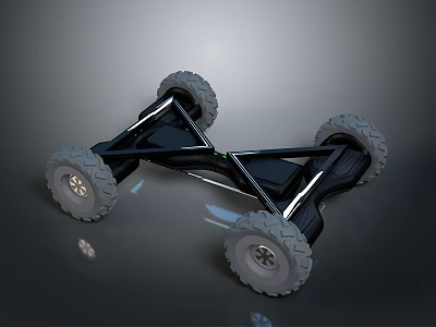Four Wheeled Mechanical Base With Black Frame Large Tires And Metal Structure 3d model