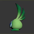 Cute Green Cartoon 3D Rendered Game Movie Character With Big Blue Eyes And Long Tail