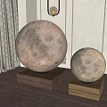 Large And Small Moon Textured Spherical Floor Lamps With Wooden Base In Home Interior