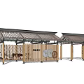 Traditional Wooden Pergola Structure With Grille Roof And Support Columns Design