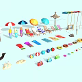 Essential Beach Sports Equipment Including Beach Chairs Umbrellas Life Rings Surfboards And Float Boards