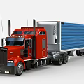 Red Semi Truck Featuring Blue Cargo Trailer And Sleek Cab Design