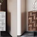 Modern Entryway Console And Side Cabinet With White Square Pattern Brown Woven Texture And Greenery 3d model