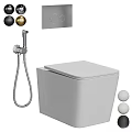 Modern White Toilet With Bidet Sprayer Flush Control Panel And Decorative Balls