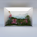 Indoor Living Plant Wall with Pink Flowers and Green Plants in Mountain Landscape