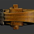 Polished Wooden Violin Scroll With Spiral Design And Tuning Pegs