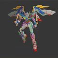 Detailed Winged Robot Character With Blue Yellow Red White Mecha Standing Pose Figure