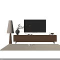 Modern TV Stand With Flat TV Decorative Vase Ornaments Floor Lamp And Striped Rug