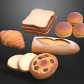 Assorted Fresh Bread Varieties Including Sliced Buns Croissant Baguette And Chocolate Chip Roll