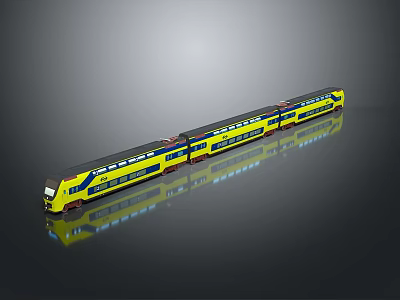Yellow And Blue Modern Train With Reflections 3d model