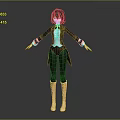 3D Character Model With Black Short Hair Black Coat White Top Brown Boots Open Arms