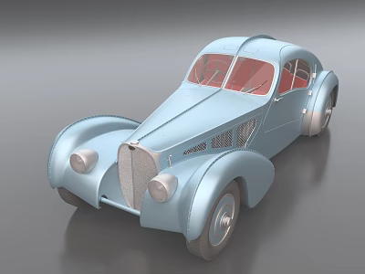 Light Blue Classic Vintage Car With Streamlined Design Red Interior And Chrome Grille 3d model