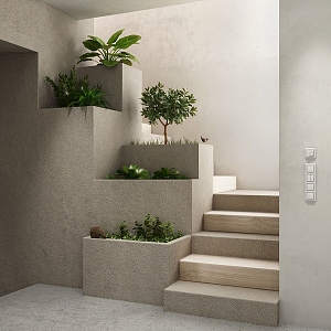 Modern Staircase Courtyard Sick Plant Flower Pond 3d model