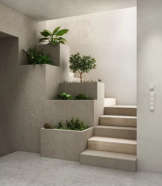 Modern Staircase Courtyard Sick Plant Flower Pond 3d model