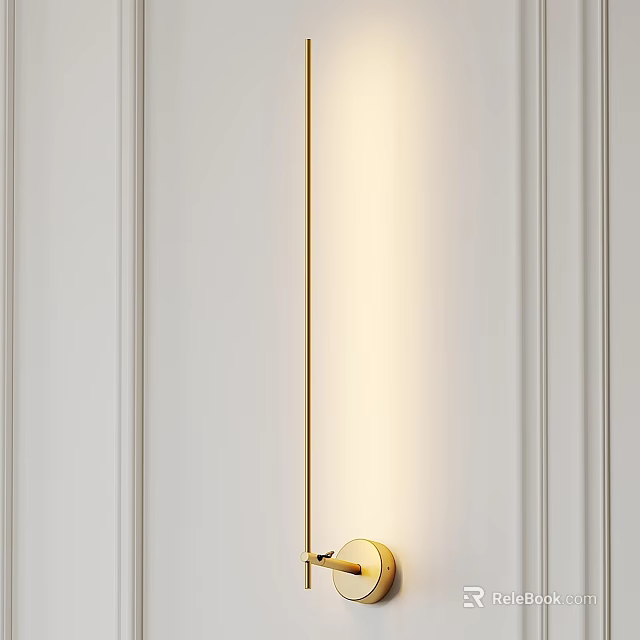 Modern Gold Wall Sconce With Soft Lighting On White Paneled Wall 3d model 